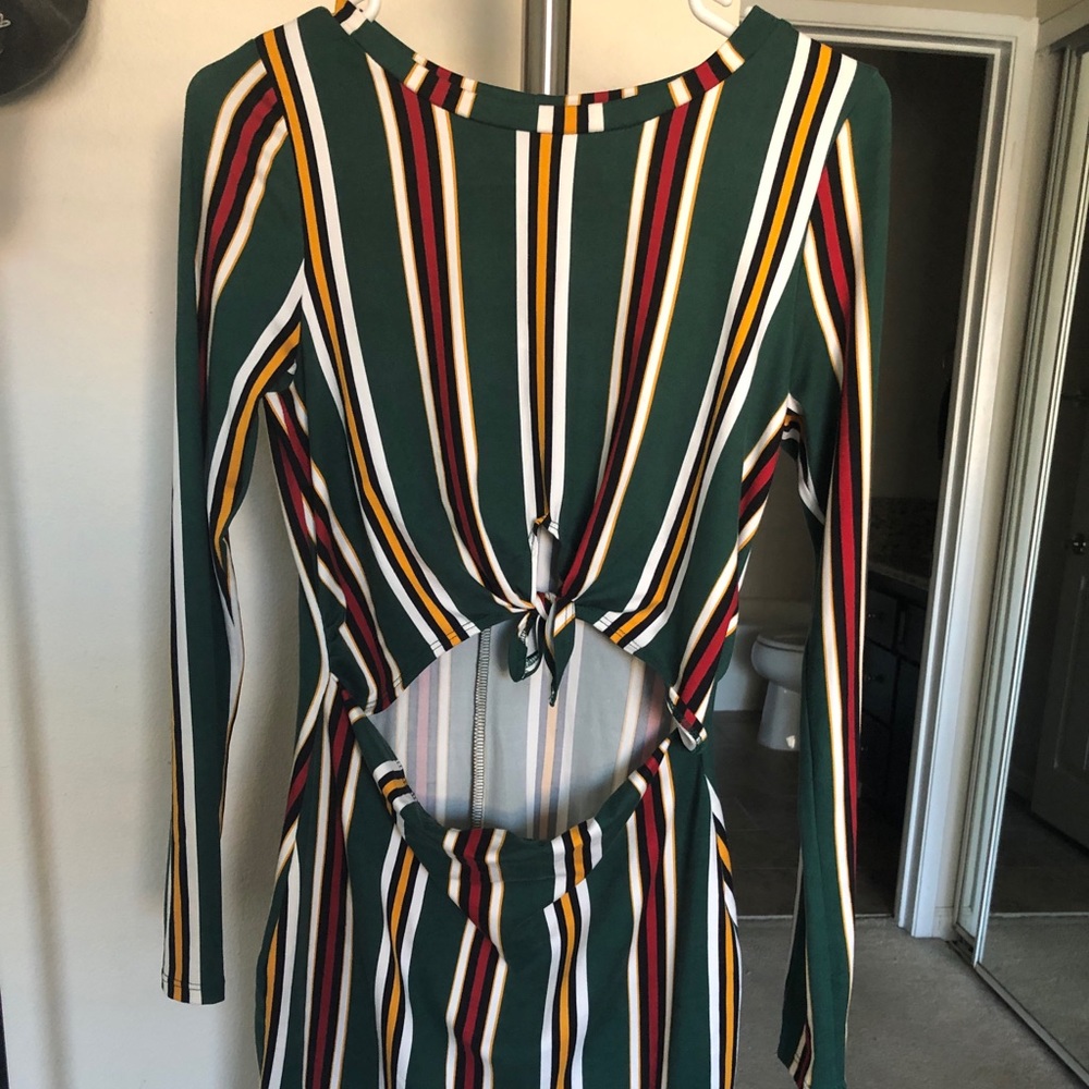 ShopHopes Green Striped Cutout Dress